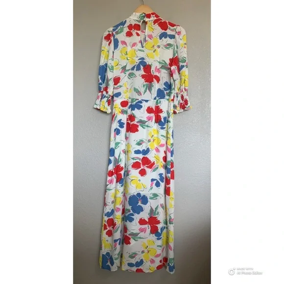 Rixo Feminine & Flirty Floral Puff Sleeve Maxi Dress Size 8 Ivory Red Blue NWT - Picture 8 of 17